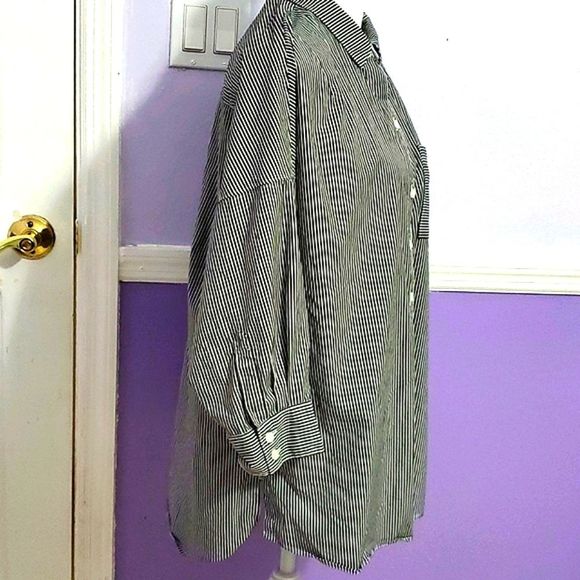 Tommy Bahama Boyfriend Navy & White Striped Oversized Button Down Tunic Shirt - Picture 5 of 12